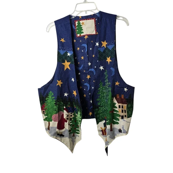 Vintage Handmade Novelty Christmas Themed Open Front Vest Granny Chic 90s Read - Picture 3 of 13